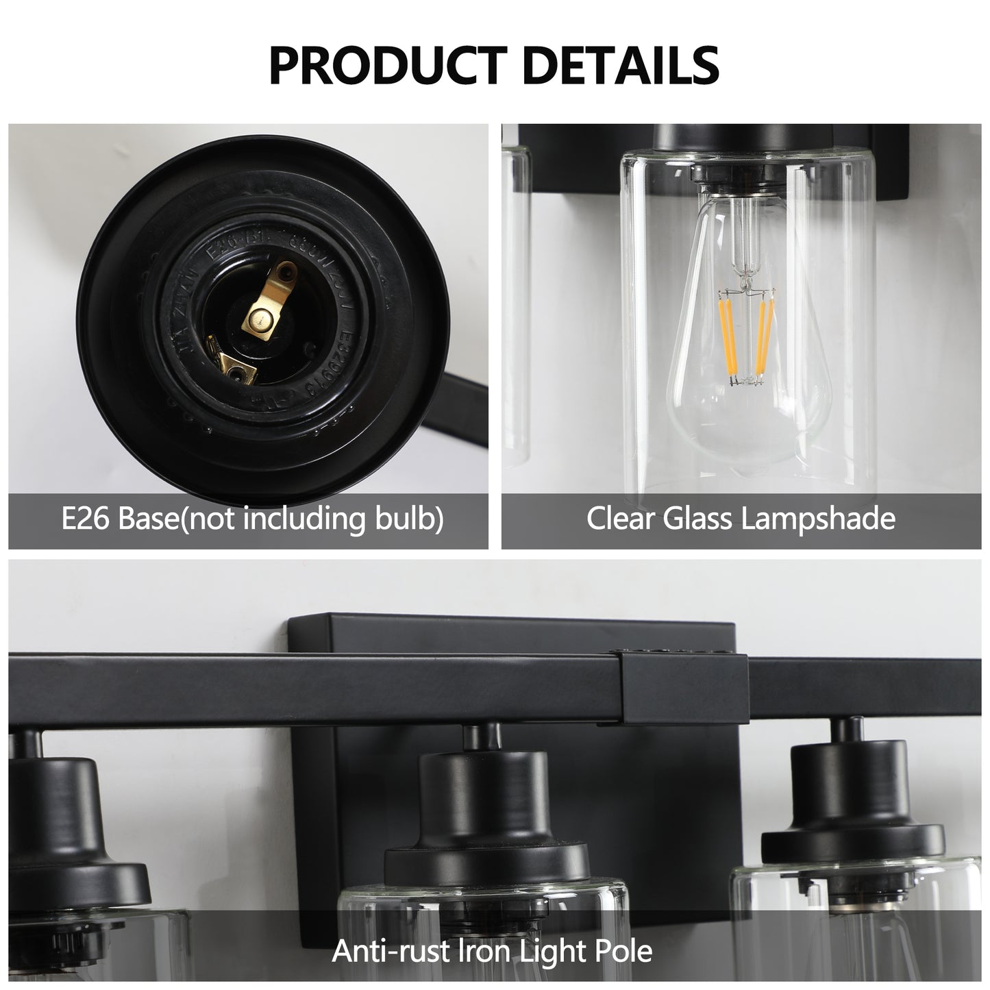 51" 8-Light Black Vanity Light with Clear Glass - view 5
