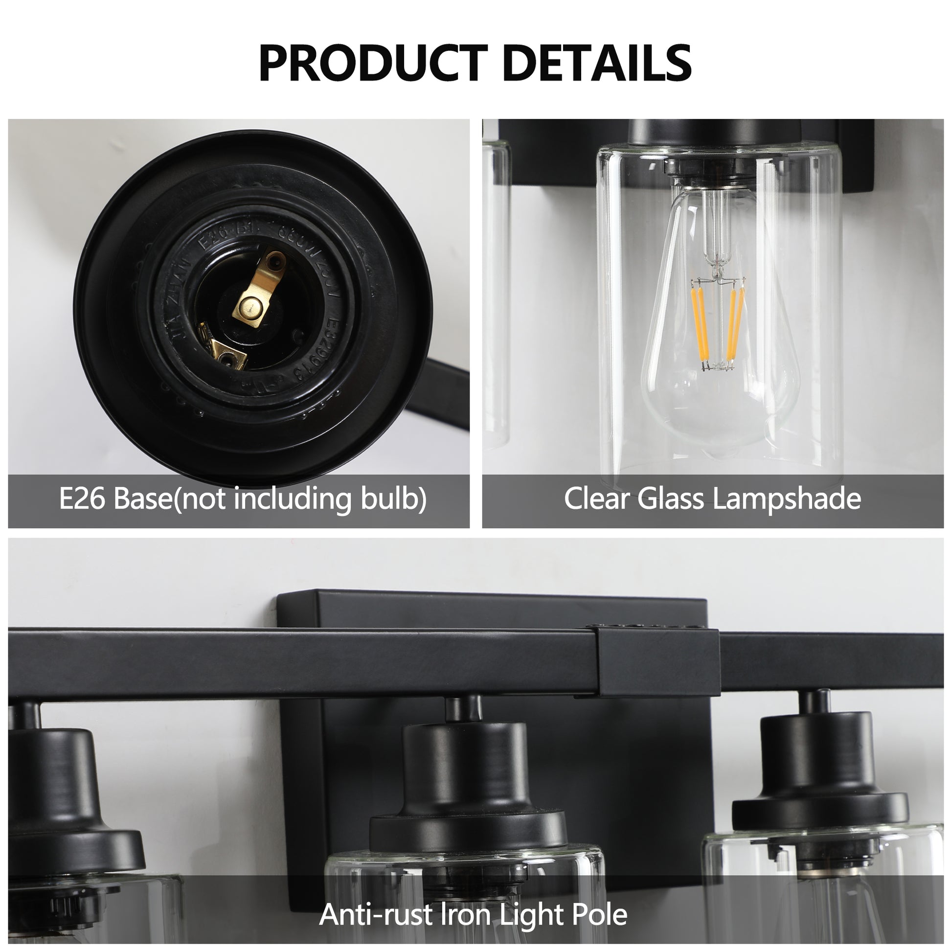 51" 8-Light Black Vanity Light with Clear Glass - view 5