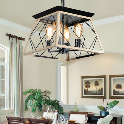 16" 4-Light Oak Industrial Cage Chandelier - view 3