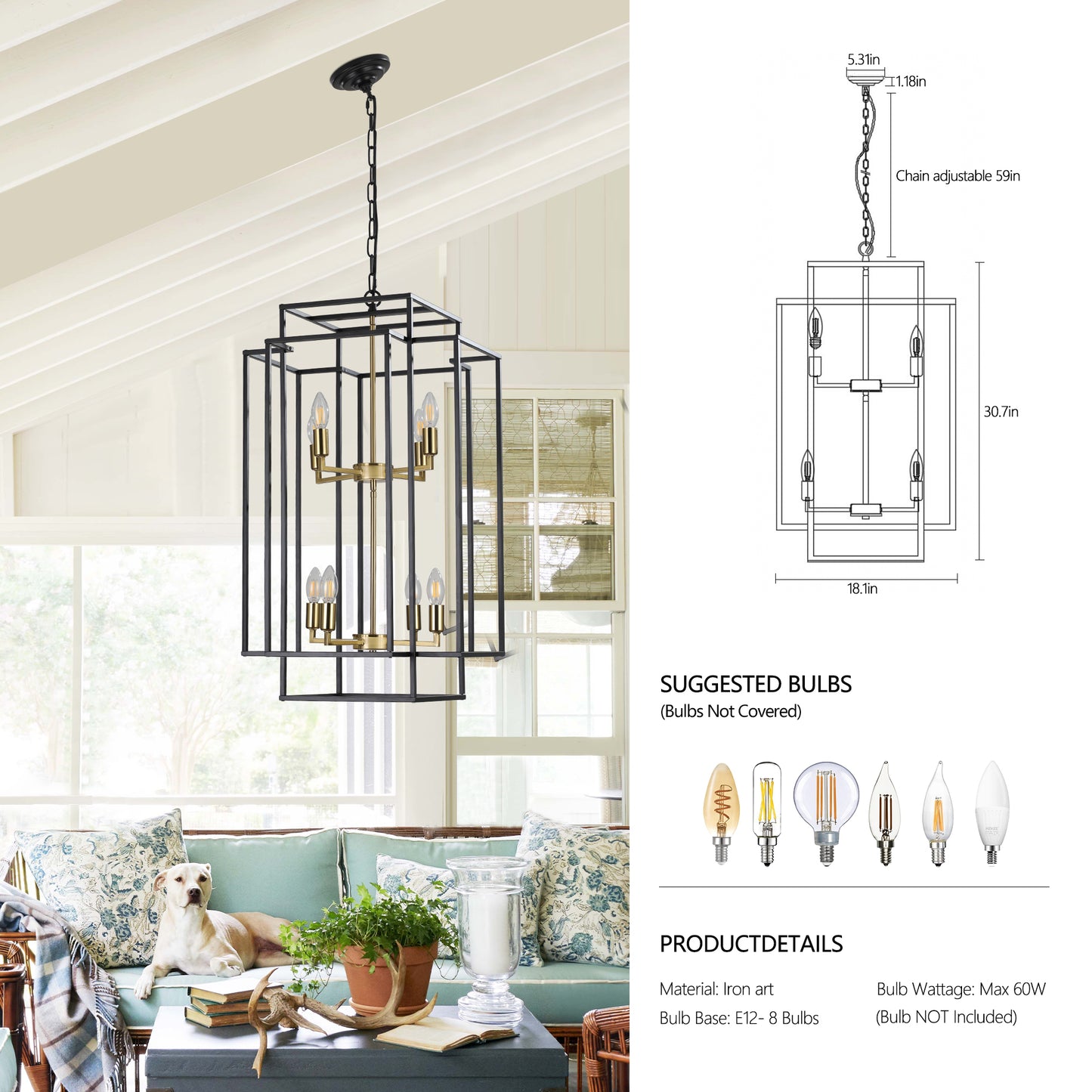 18" 8-Light Black & Gold Geometric Chandelier - view 15