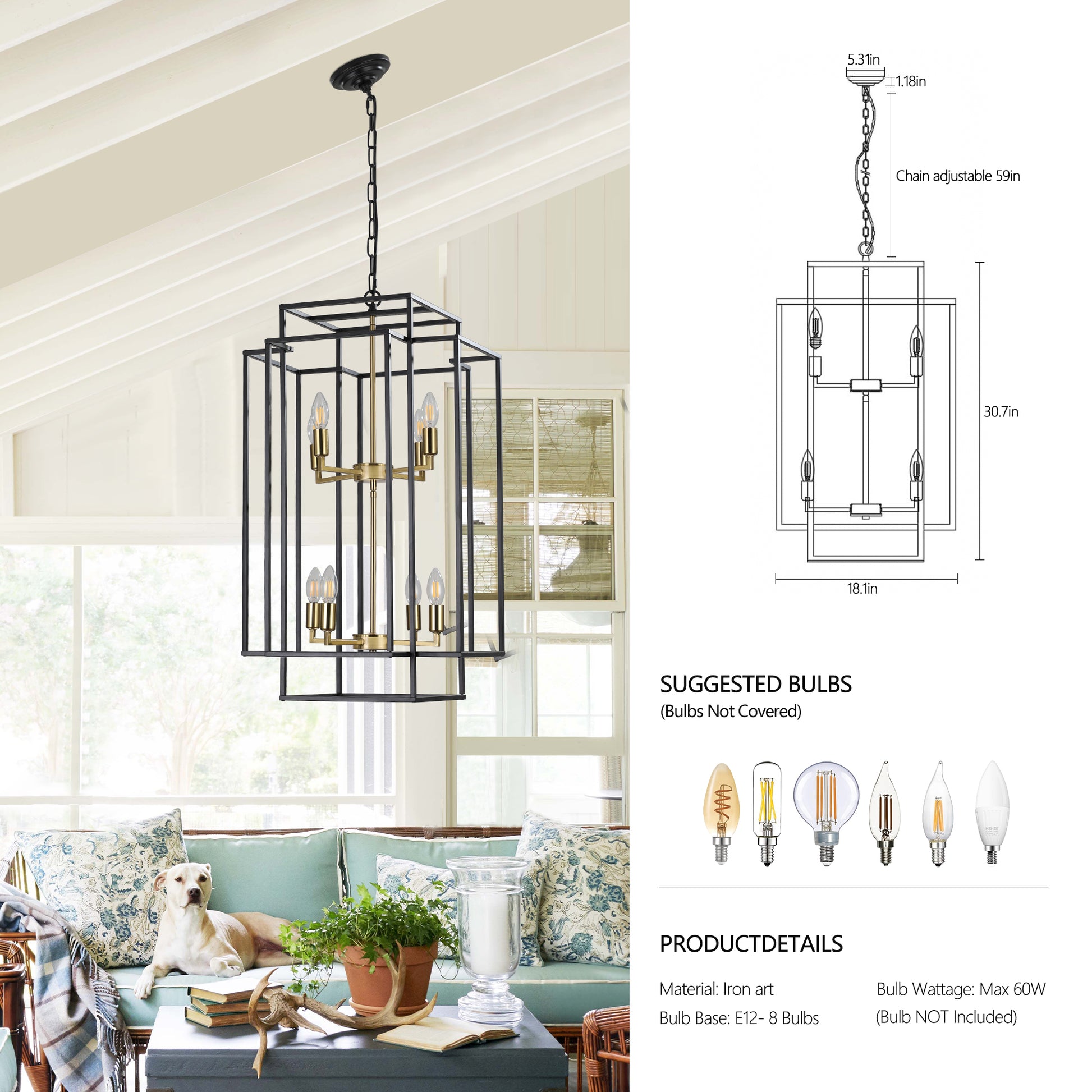 18" 8-Light Black & Gold Geometric Chandelier - view 15