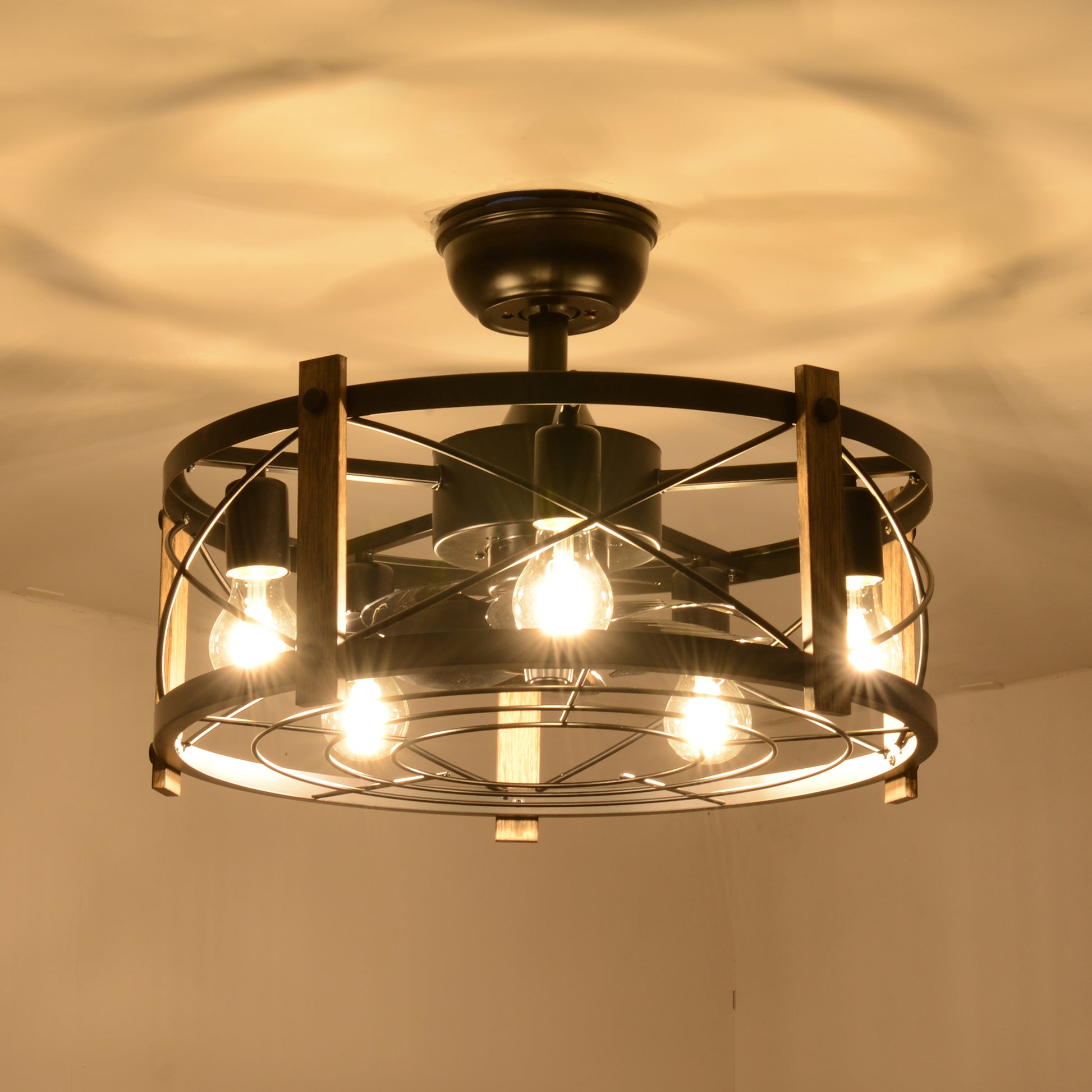 20" Matte Black Caged Chandelier Ceiling Fan with Remote - view 14