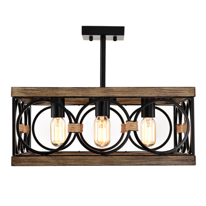 4-Light Wood & Black Farmhouse Flush Mount Ceiling Light - view 14