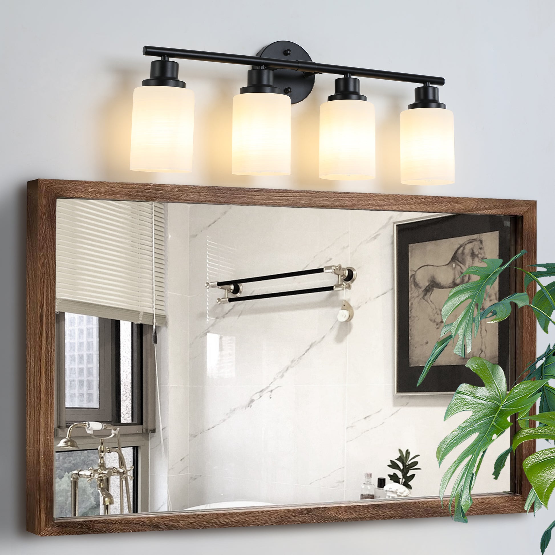 24" 4-Light Black Vanity Light with Frosted Glass - view 3