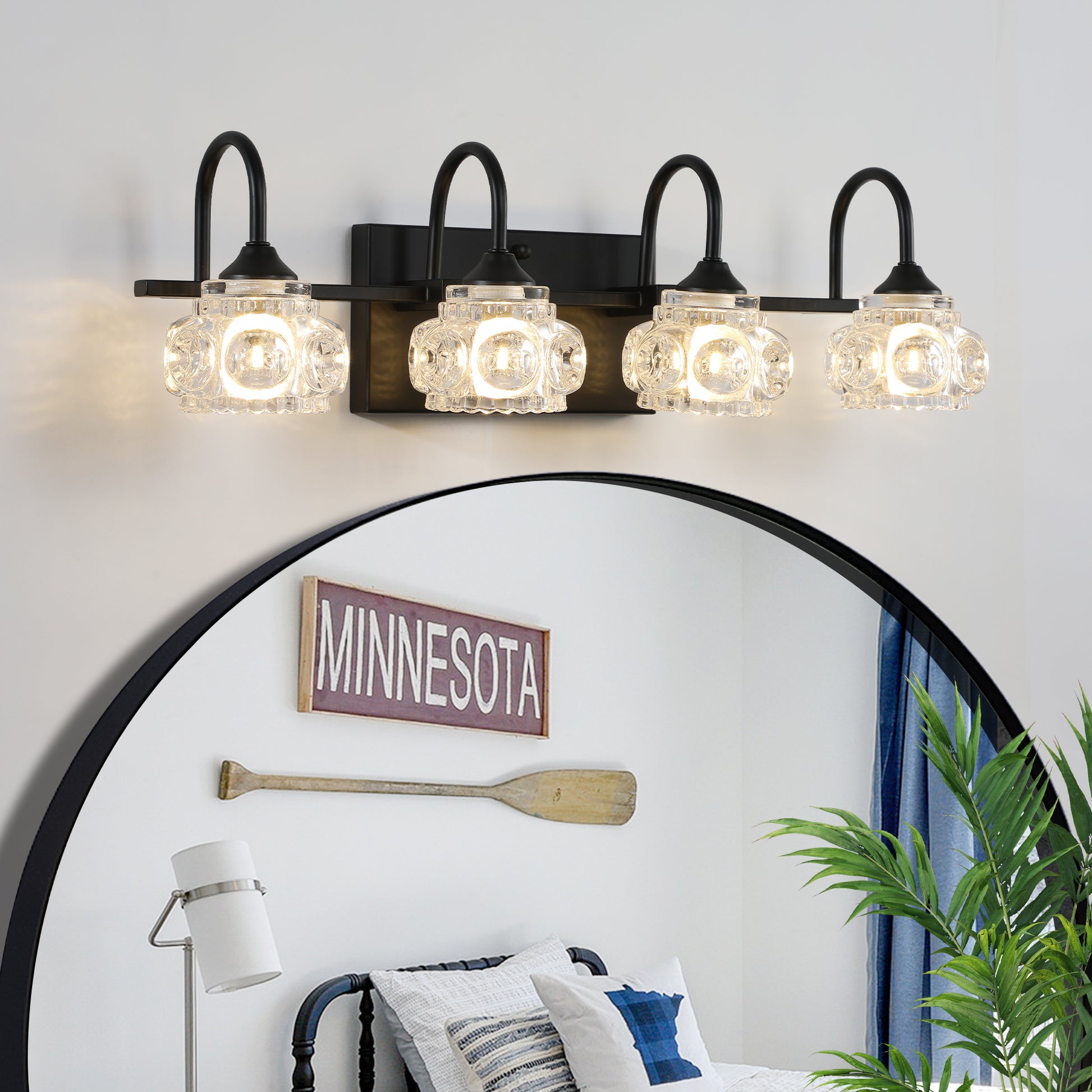 23" 4-Light Retro Black Vanity Light with Crystal Glass - view 3