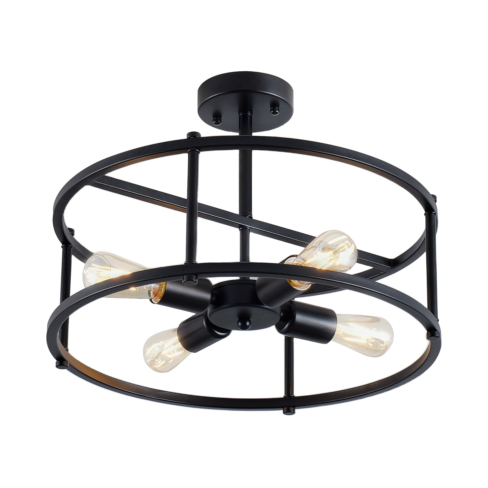 4-Light Black Industrial Semi Flush Mount Chandelier - view 10
