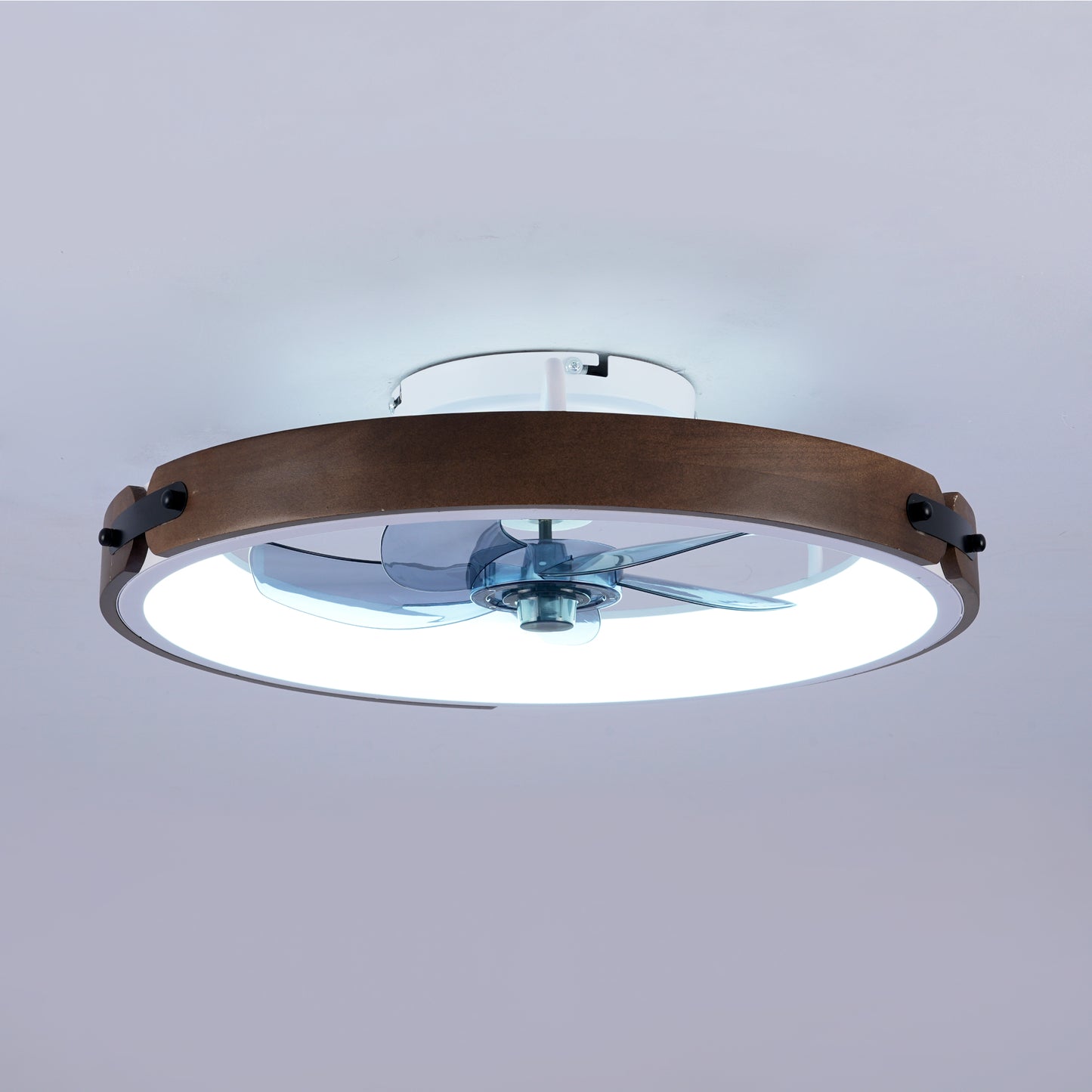 20" Walnut & Black Flush Mount Ceiling Fan with Dimmable LED - view 17