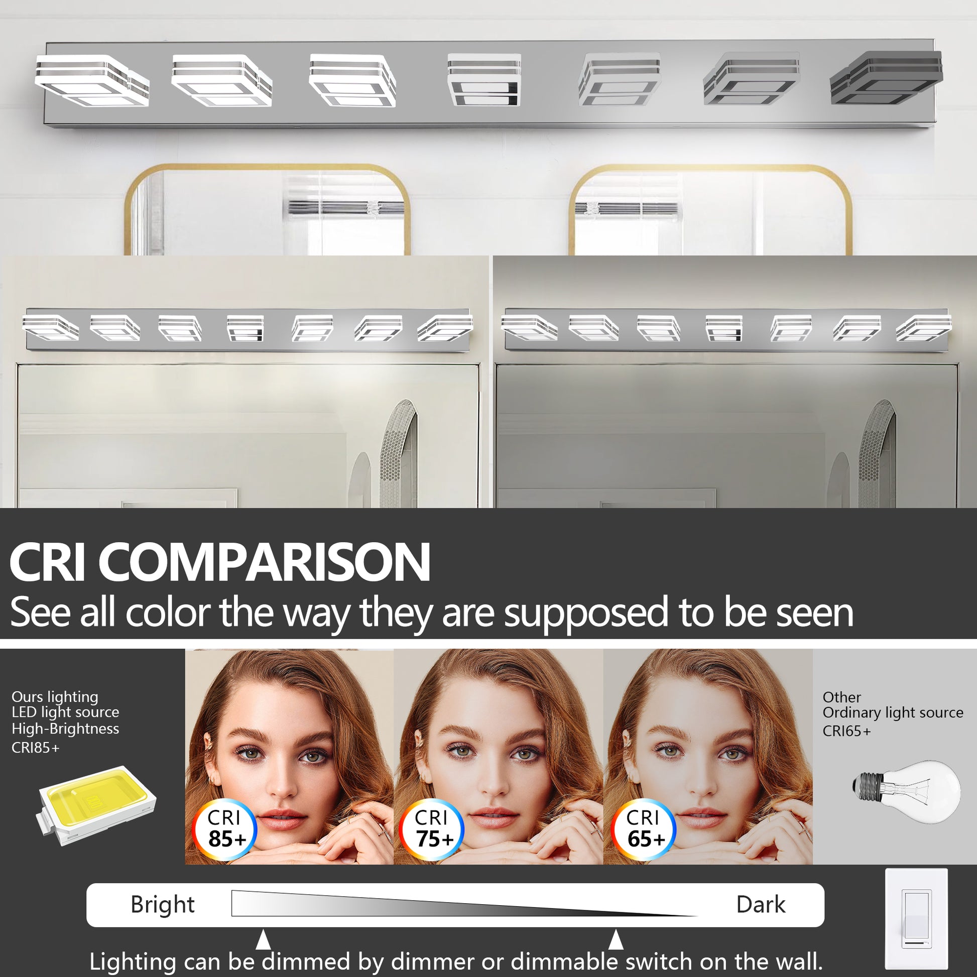 45" 7-Light Chrome LED Vanity Light with Acrylic Shades - view 10
