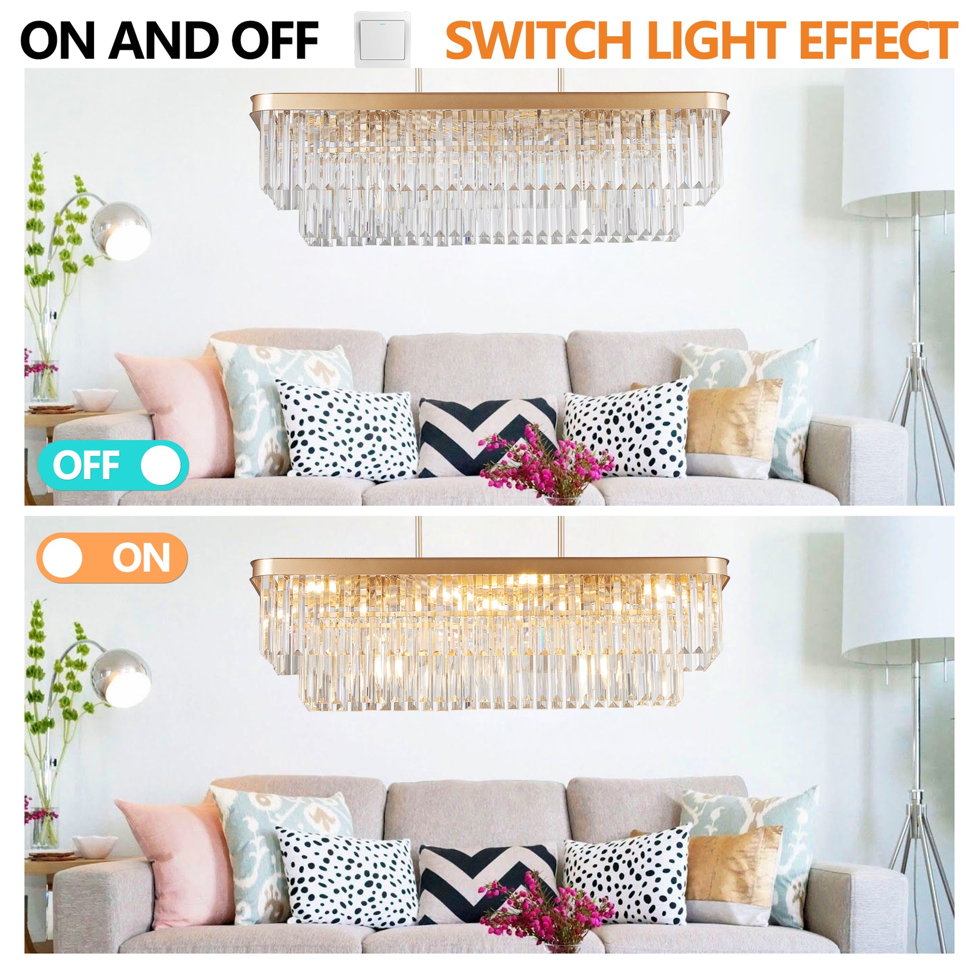 Gold Rectangular Crystal Farmhouse Chandelier - view 7