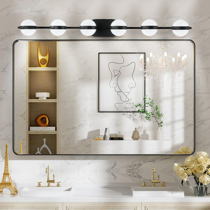 43" 6-Light Black LED Vanity Light with Crystal Sand Shades - view 5