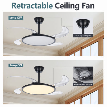 42" Black Low Profile Retractable Ceiling Fan with Remote - view 6