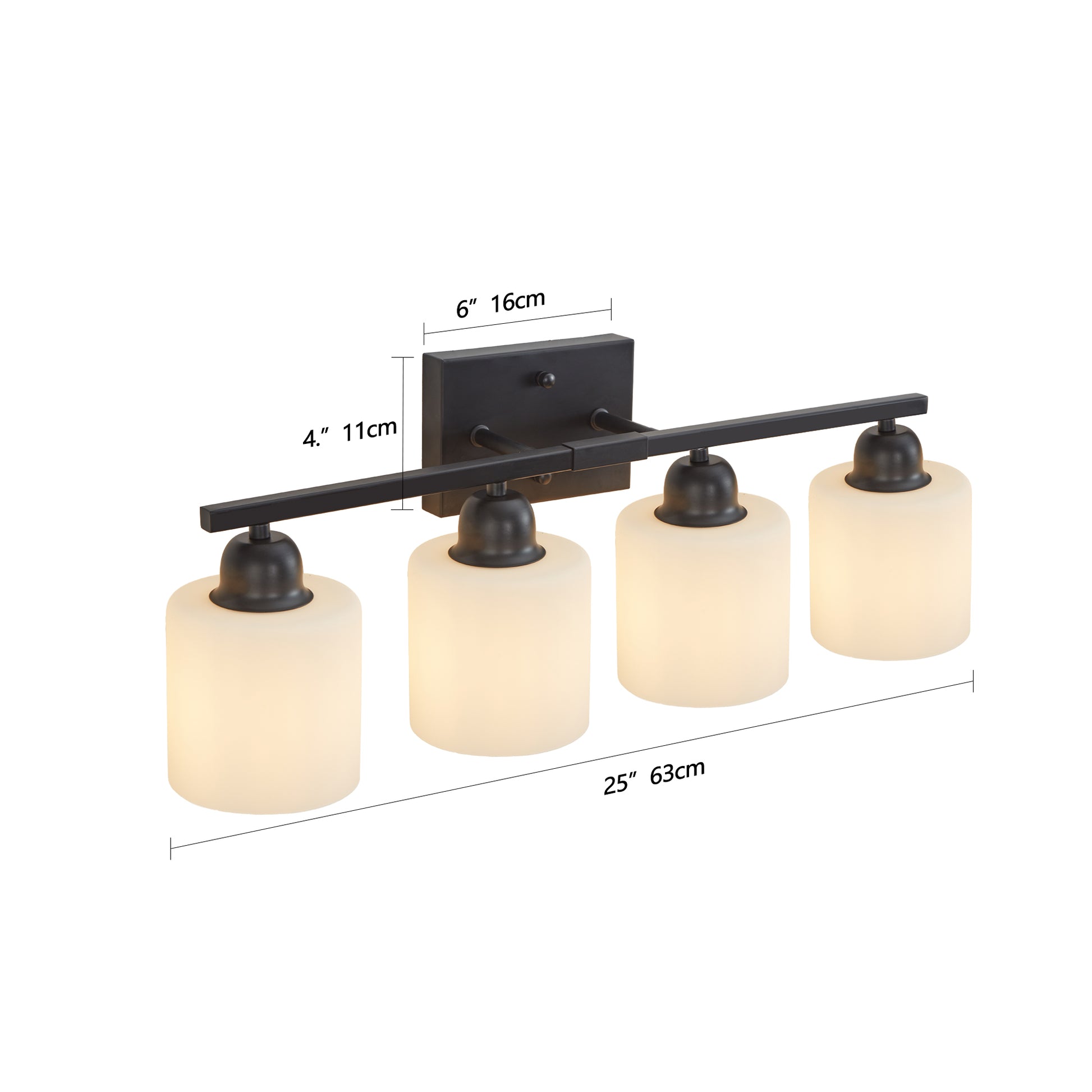 4-Light Black Vanity Wall Light with Frosted Glass - view 8
