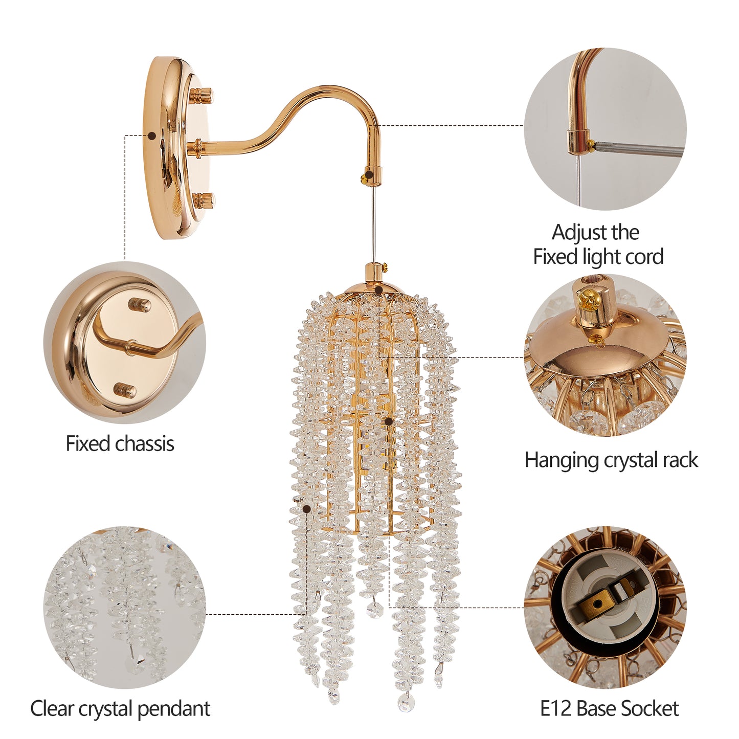 Gold Cascading Crystal Bead Wall Light, Set of 2 - view 7
