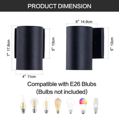 7" Black Cylinder Outdoor Wall Light, Set of 2 - view 8