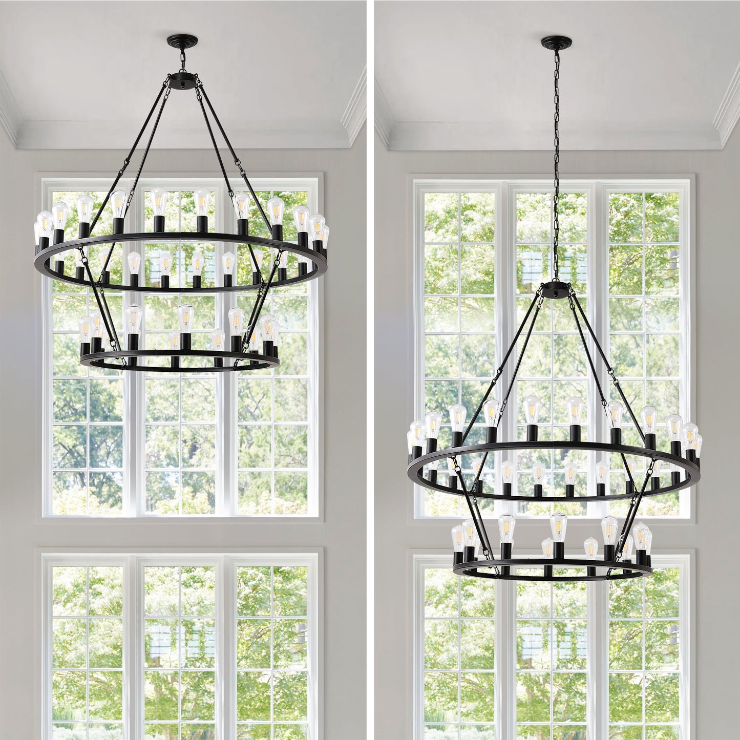 52" 2-Tier Wagon Wheel Farmhouse Chandelier, 36-Light - view 7