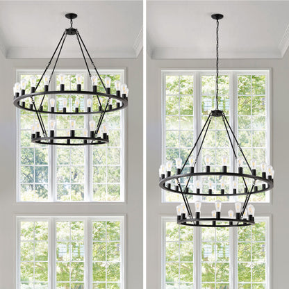 52" 2-Tier Wagon Wheel Farmhouse Chandelier, 36-Light - view 7
