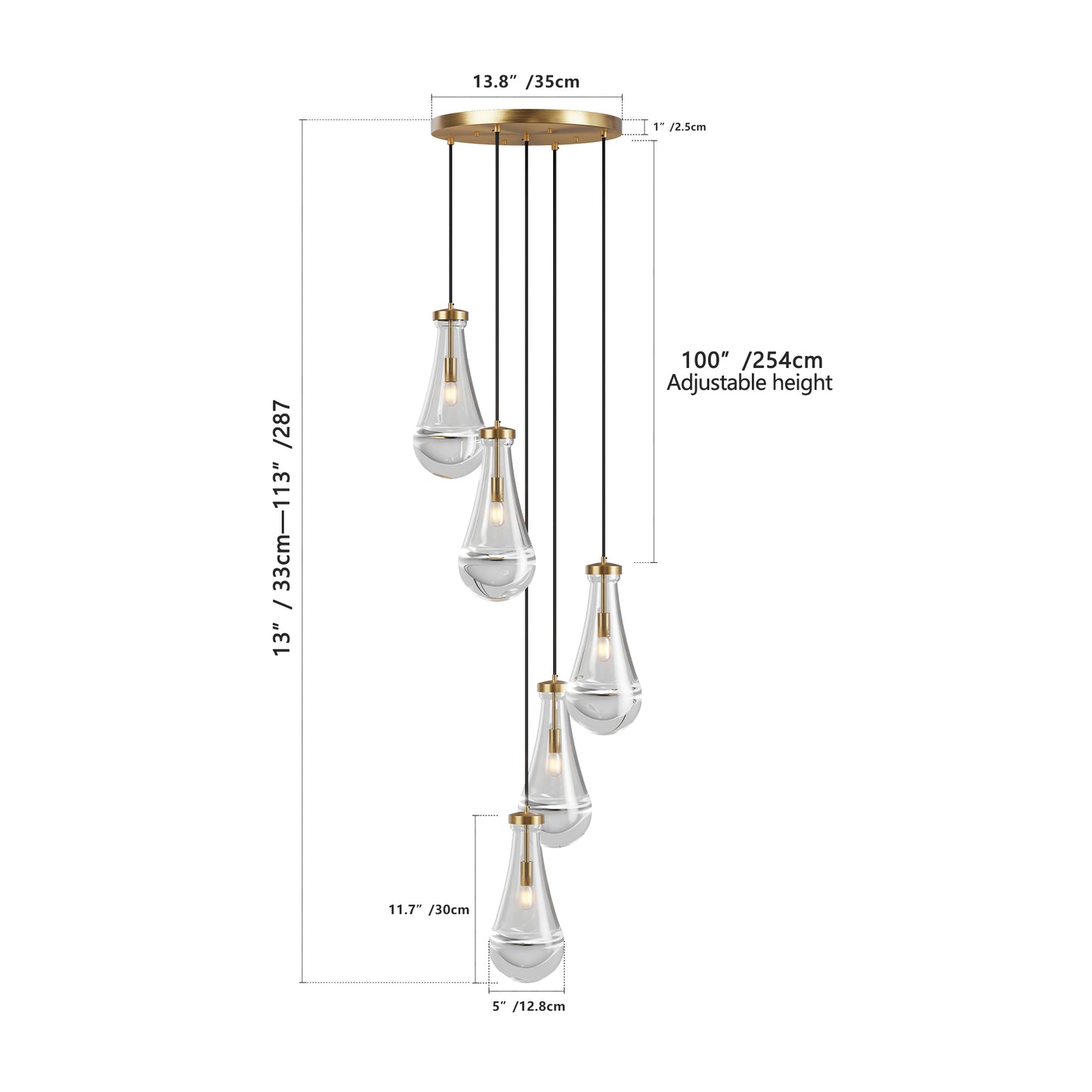 5-Light Brass Cluster Pendant Chandelier - view 10