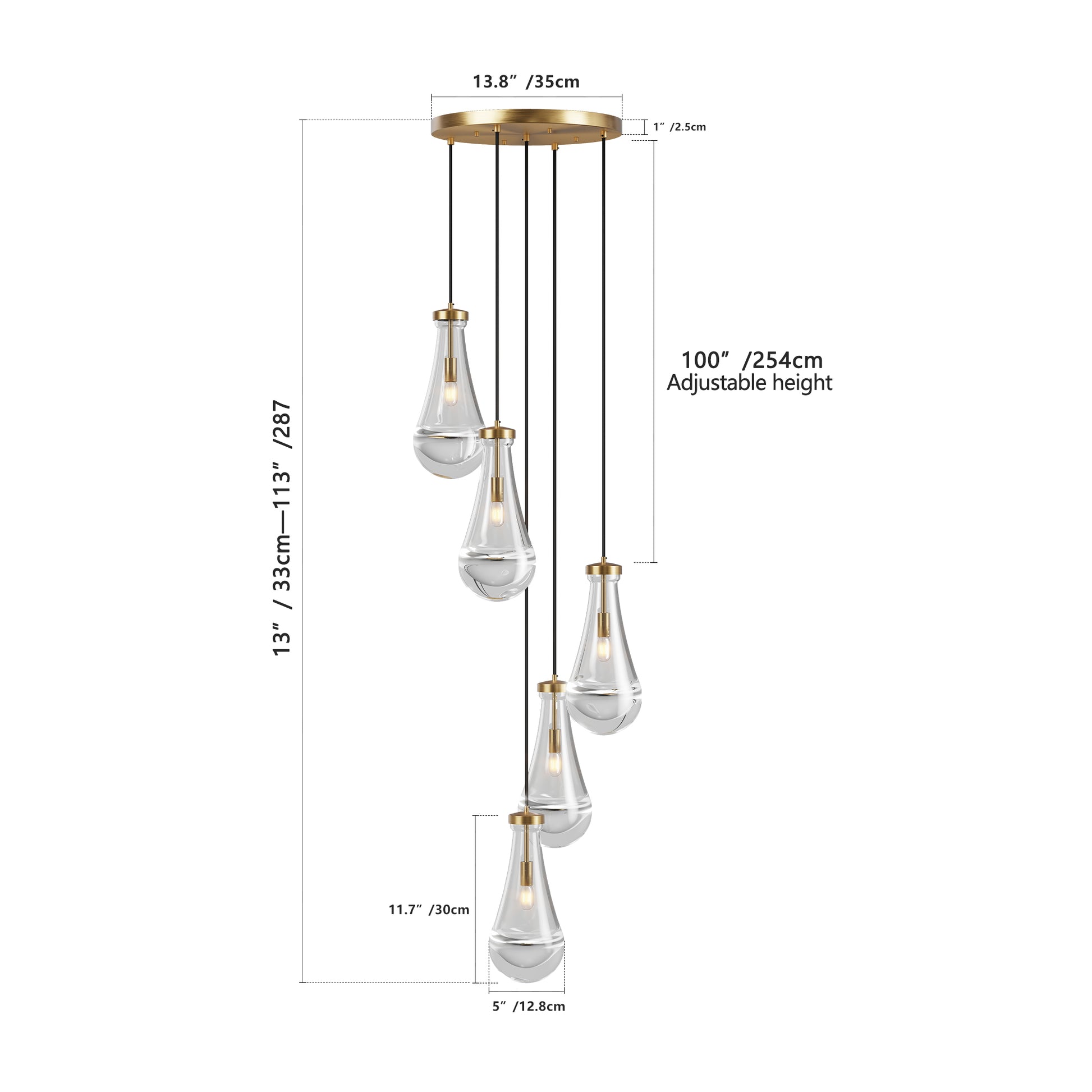 5-Light Brass Cluster Pendant Chandelier - view 10