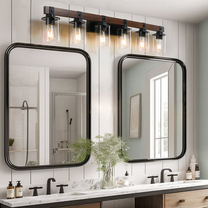 42" 6-Light Farmhouse Vanity Wall Light with Wood Accent - view 7