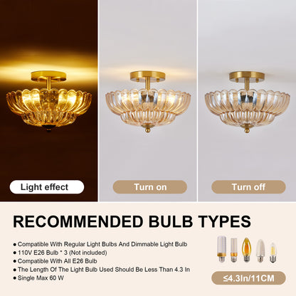 11.8" 3-Light Amber Flower Glass Semi Flush Ceiling Light - view 5