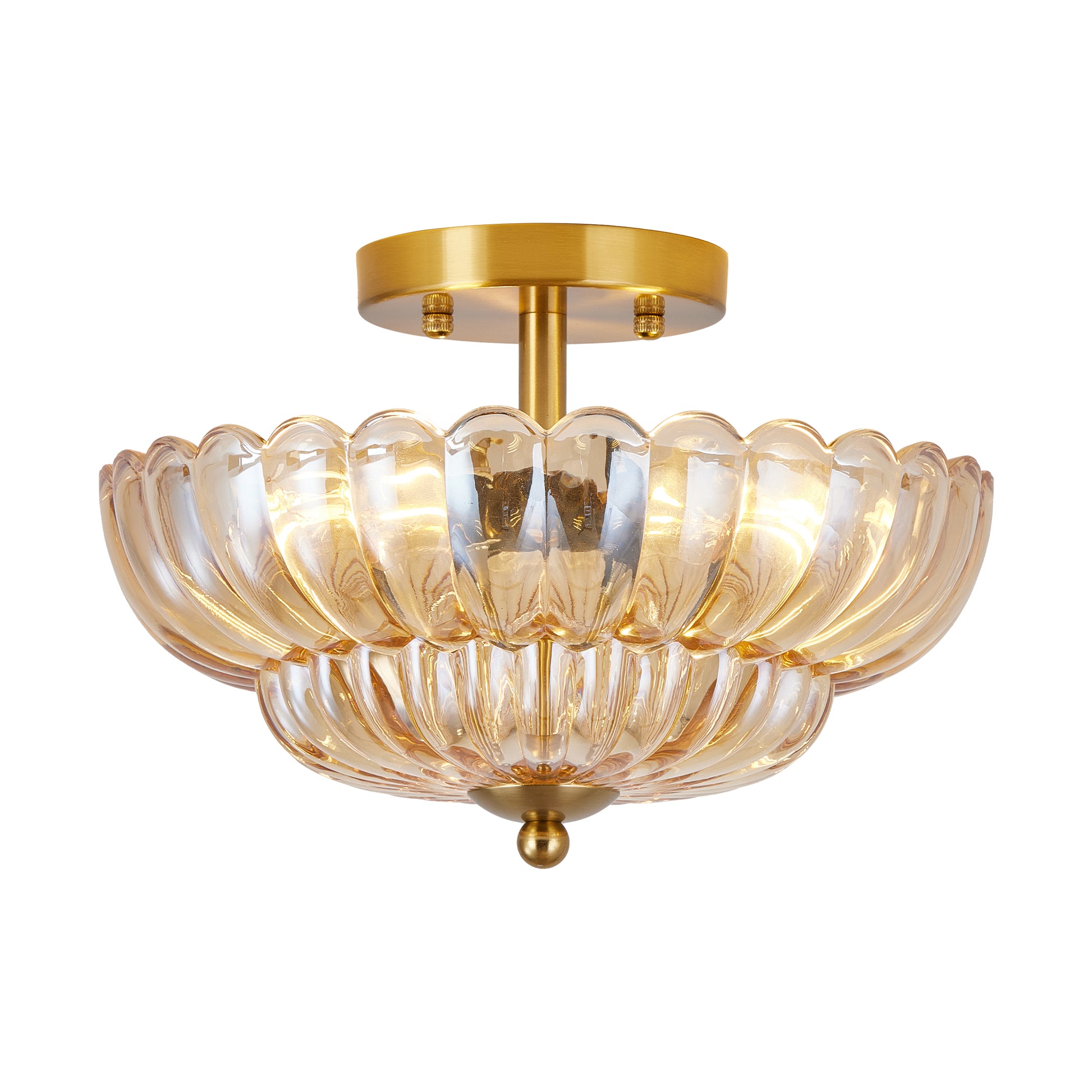 11.8" 3-Light Amber Flower Glass Semi Flush Ceiling Light - view 9