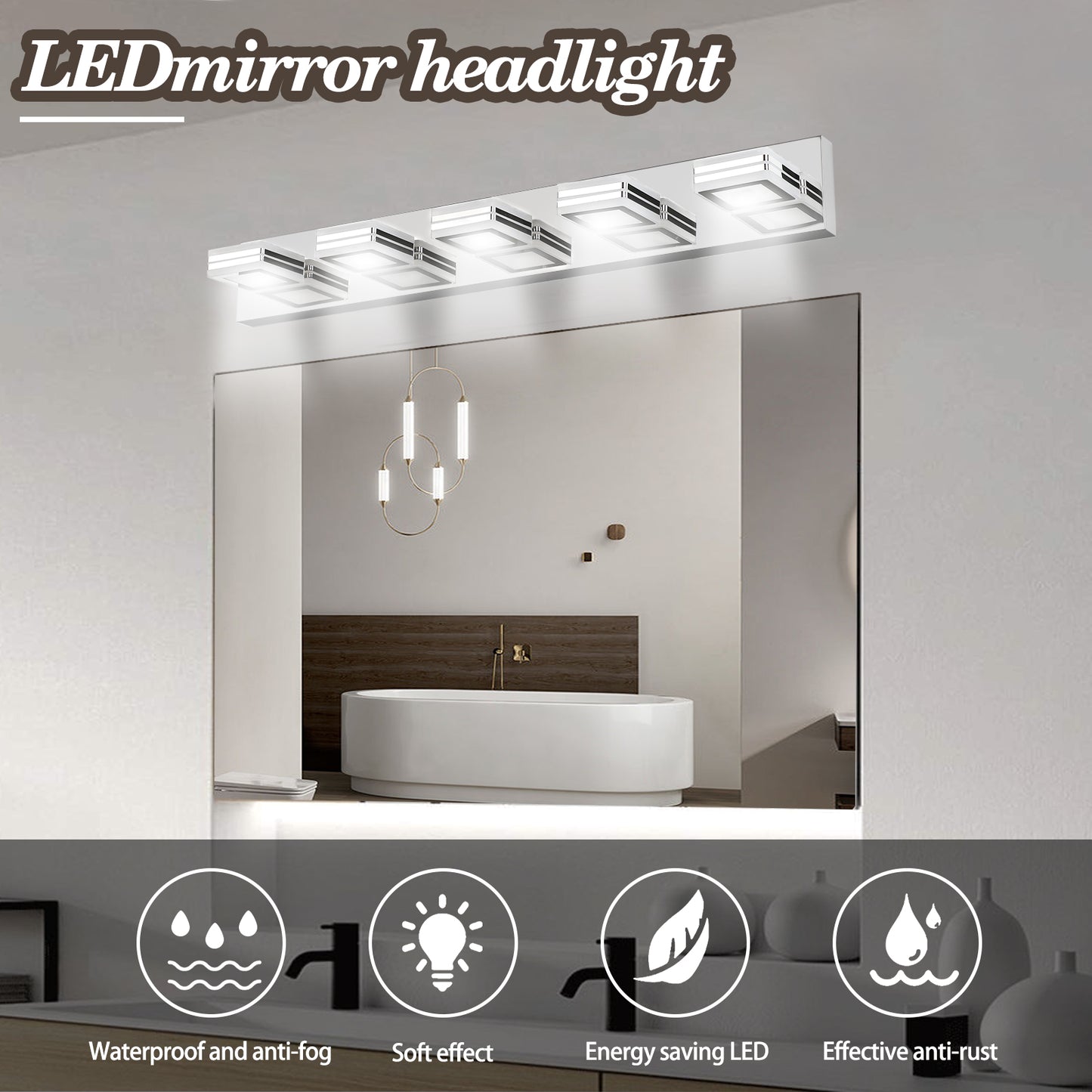 32" 5-Light Chrome Acrylic LED Vanity Wall Light - view 5