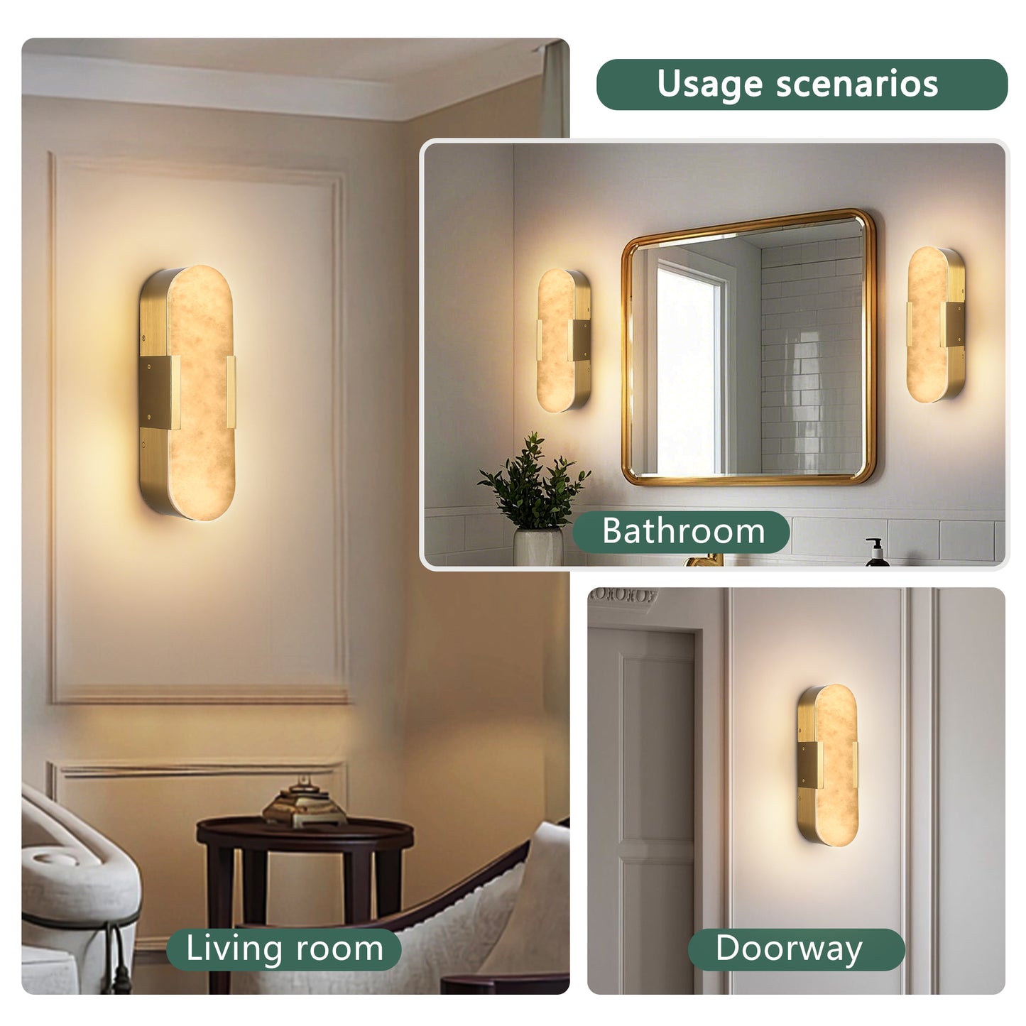 13.8" Natural Marble Gold Wall Sconce, Set of 2 - view 5