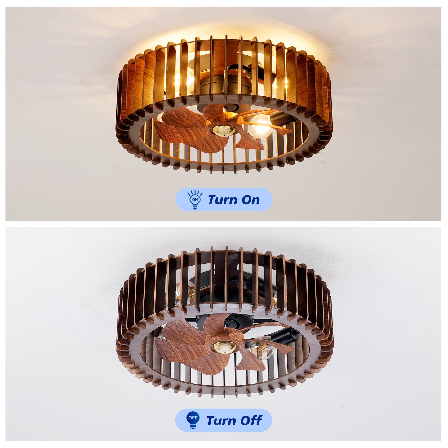 20" Wood Flush Mount Ceiling Fan with Remote - view 9