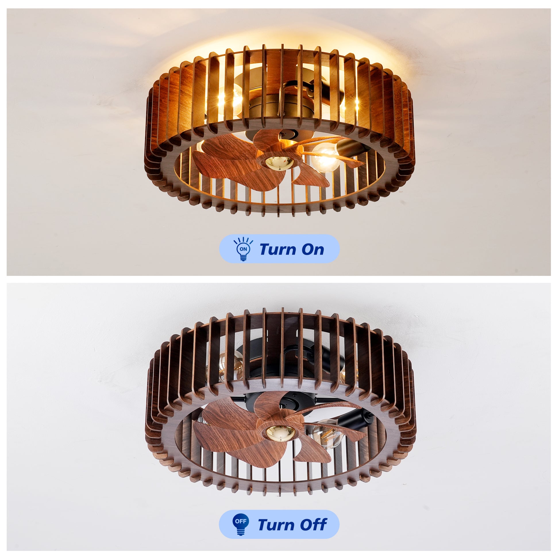 20" Wood Flush Mount Ceiling Fan with Remote - view 9
