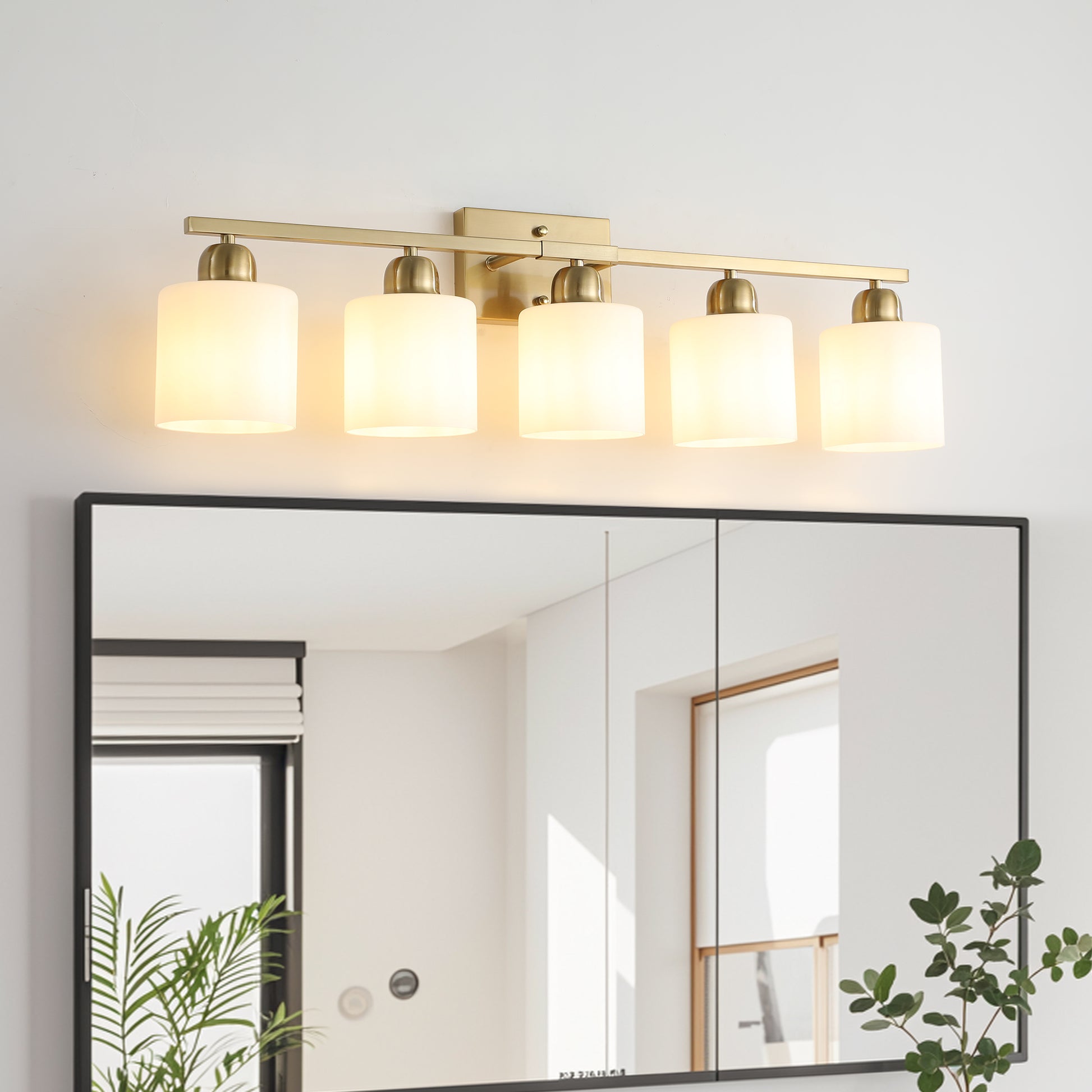 5-Light Gold Vanity Wall Light with Frosted Glass