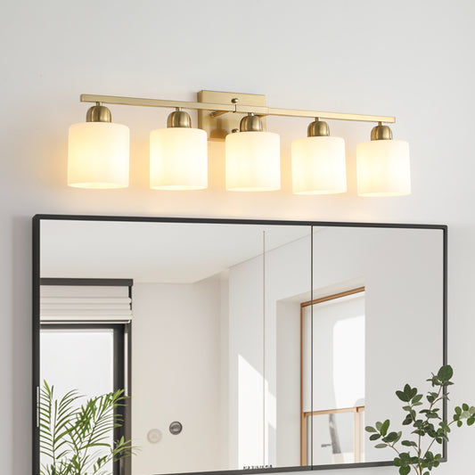 5-Light Gold Vanity Wall Light with Frosted Glass