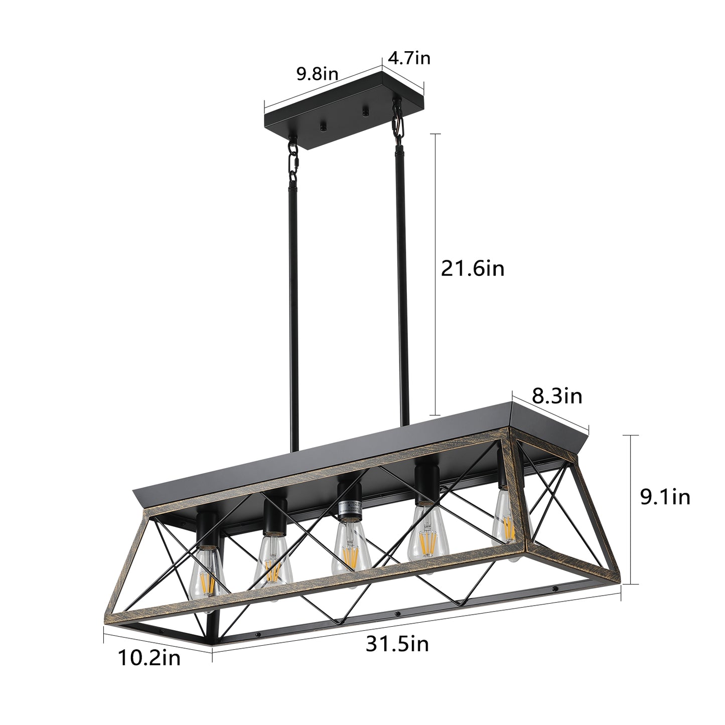 32" 5-Light Black & Gold Industrial Caged Chandelier - view 9