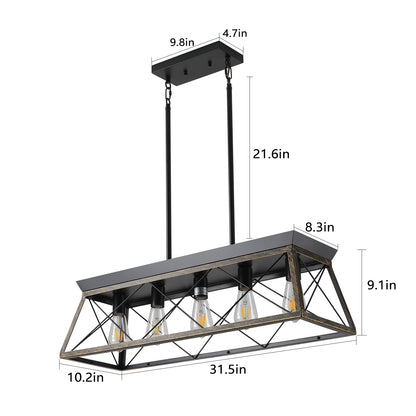 32" 5-Light Black & Gold Industrial Caged Chandelier - view 9