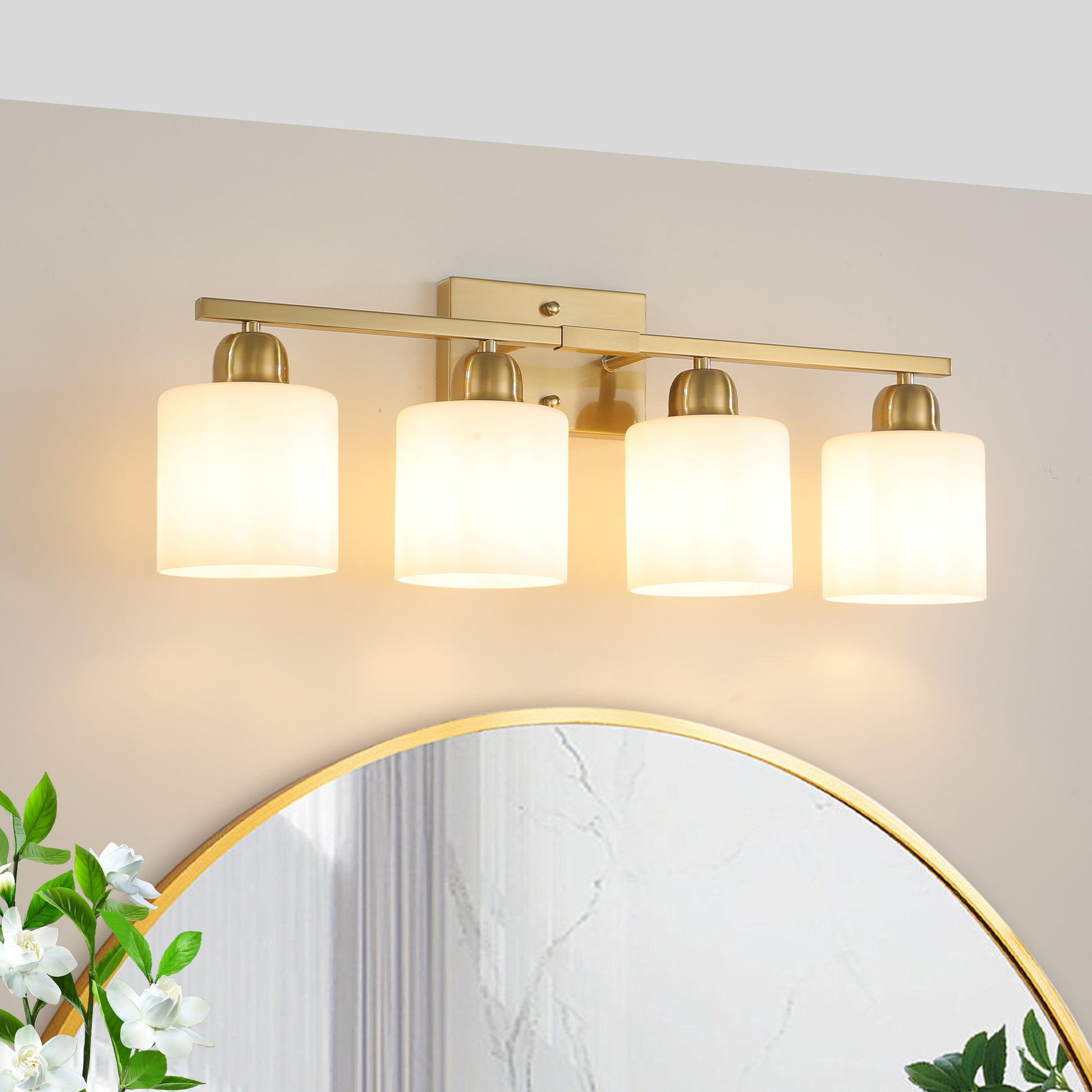 4-Light Gold Vanity Wall Light with Frosted Glass - view 4