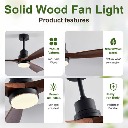52" Black & Walnut Wood Ceiling Fan with Remote - view 6