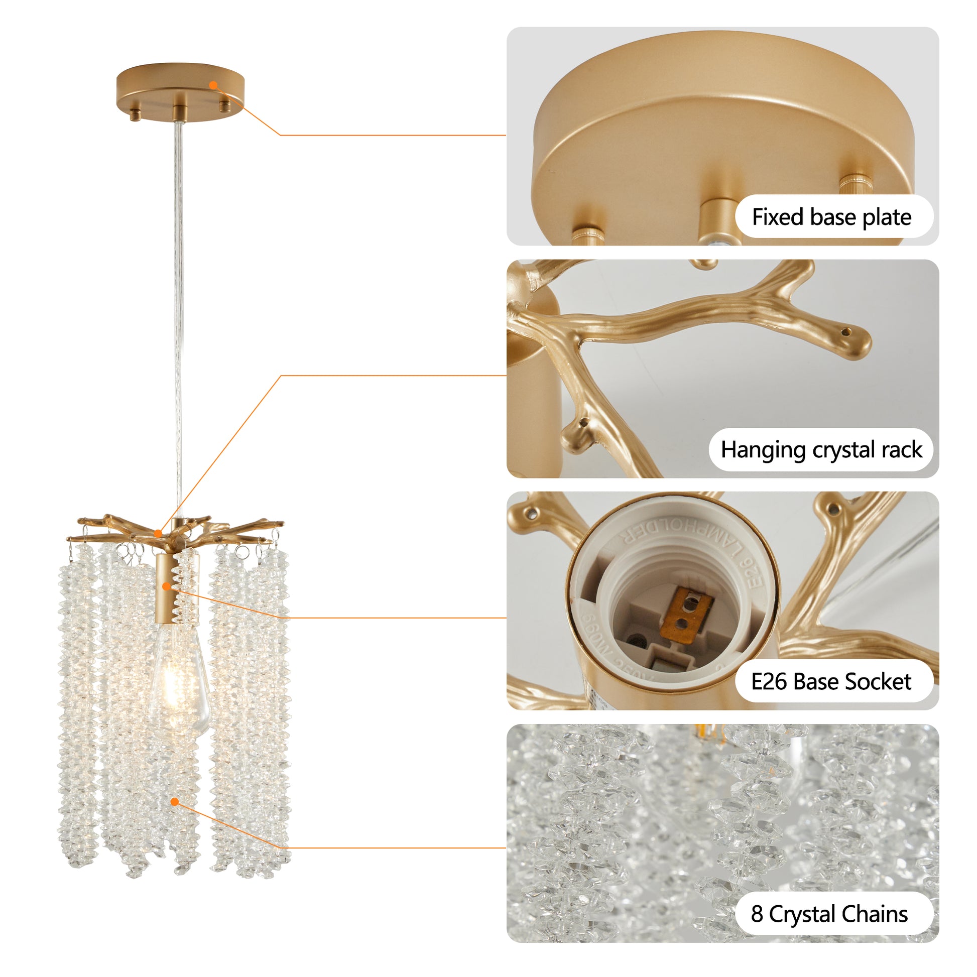 Gold Waterfall Crystal Pendant Chandelier, Set of 3 - view 7