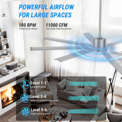 72" Silver Industrial Aluminum Ceiling Fan with Remote - view 8