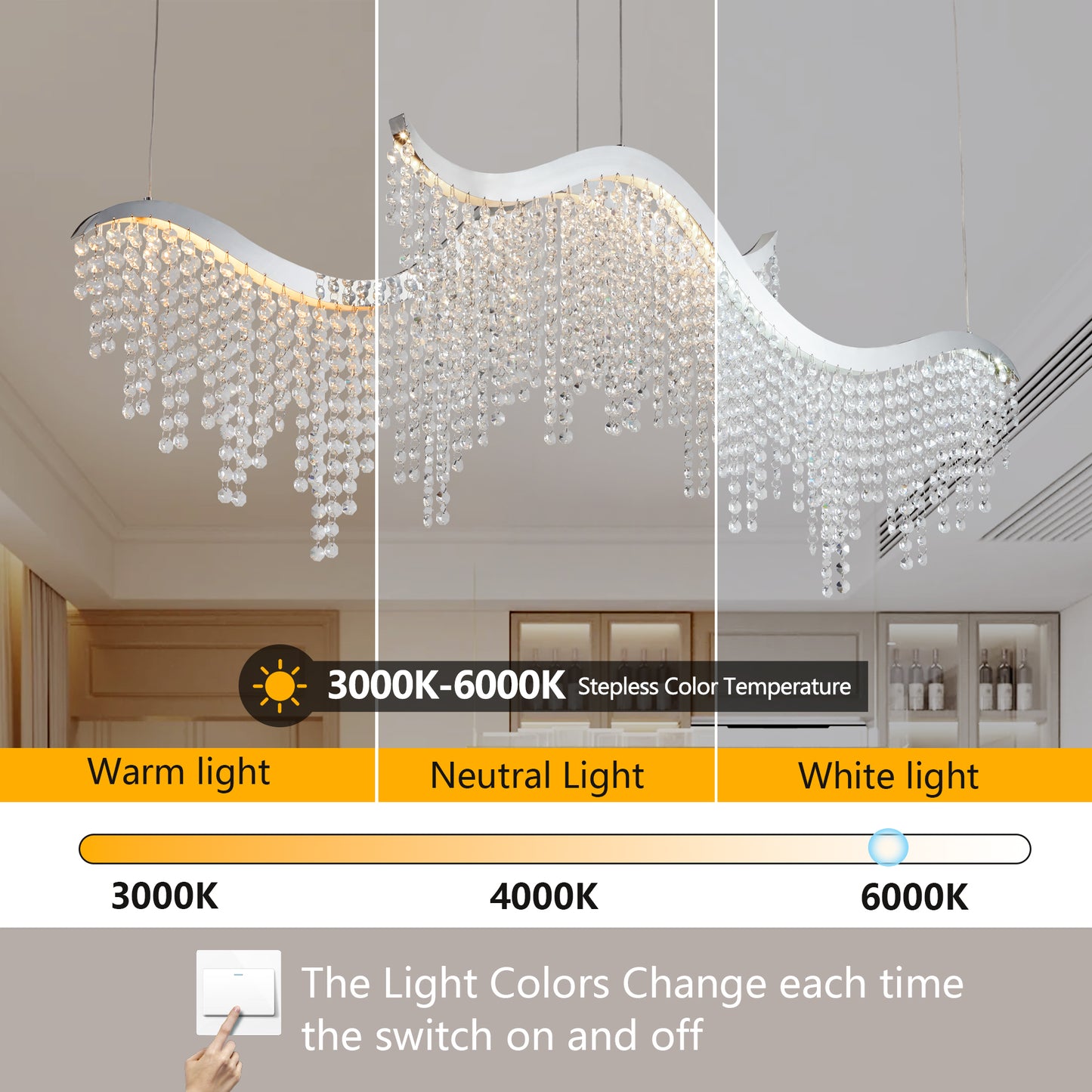 36" Chrome Wave Crystal Chandelier with LED - view 6