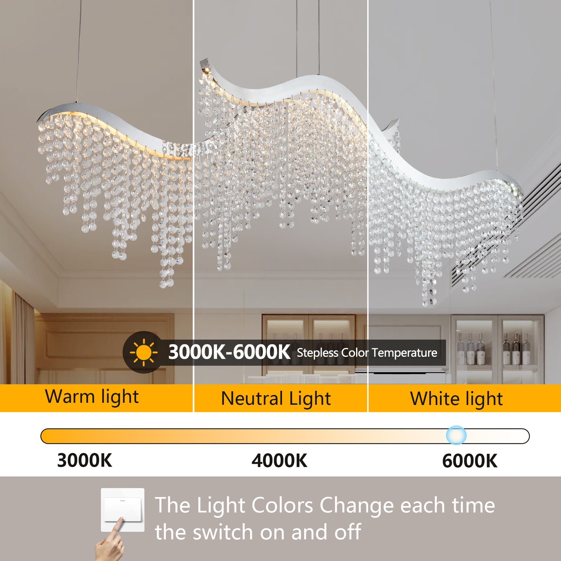 36" Chrome Wave Crystal Chandelier with LED - view 6