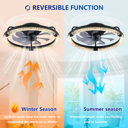 20" Matte Black Flush Mount Ceiling Fan with Dimmable LED - view 11
