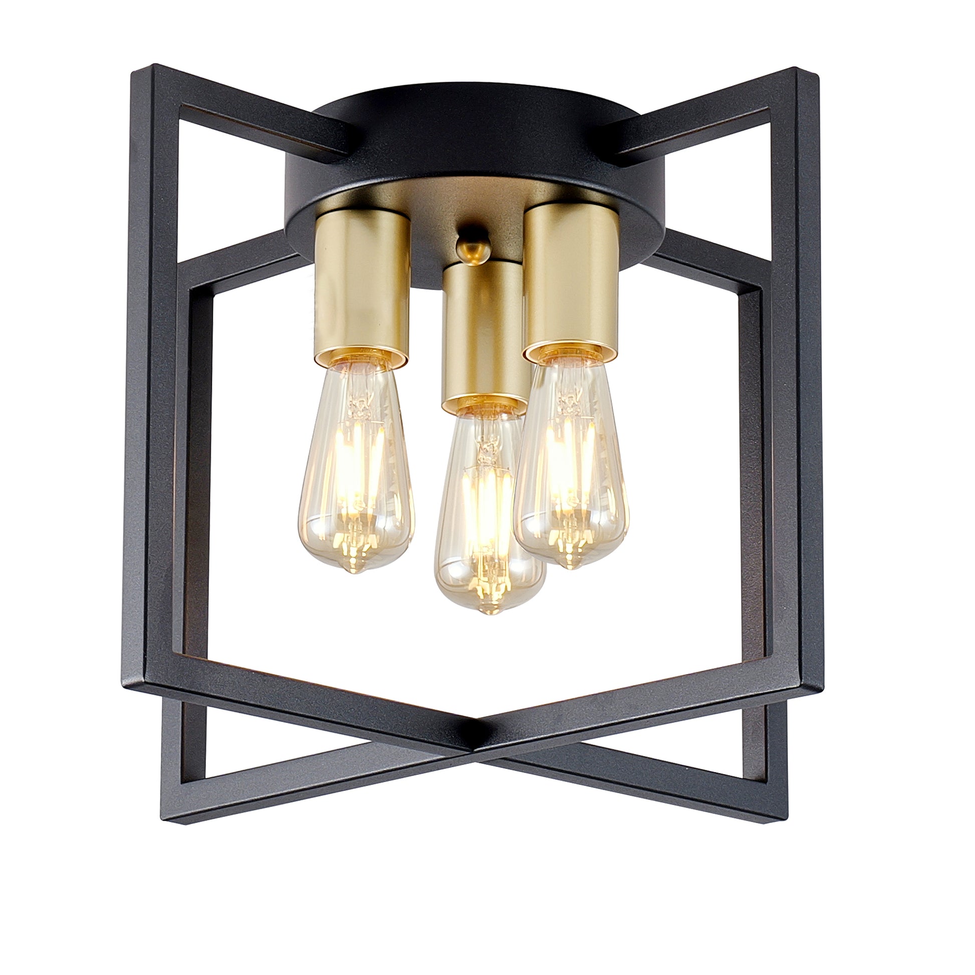 3-Light Black & Gold Geometric Semi Flush Chandelier - view 10