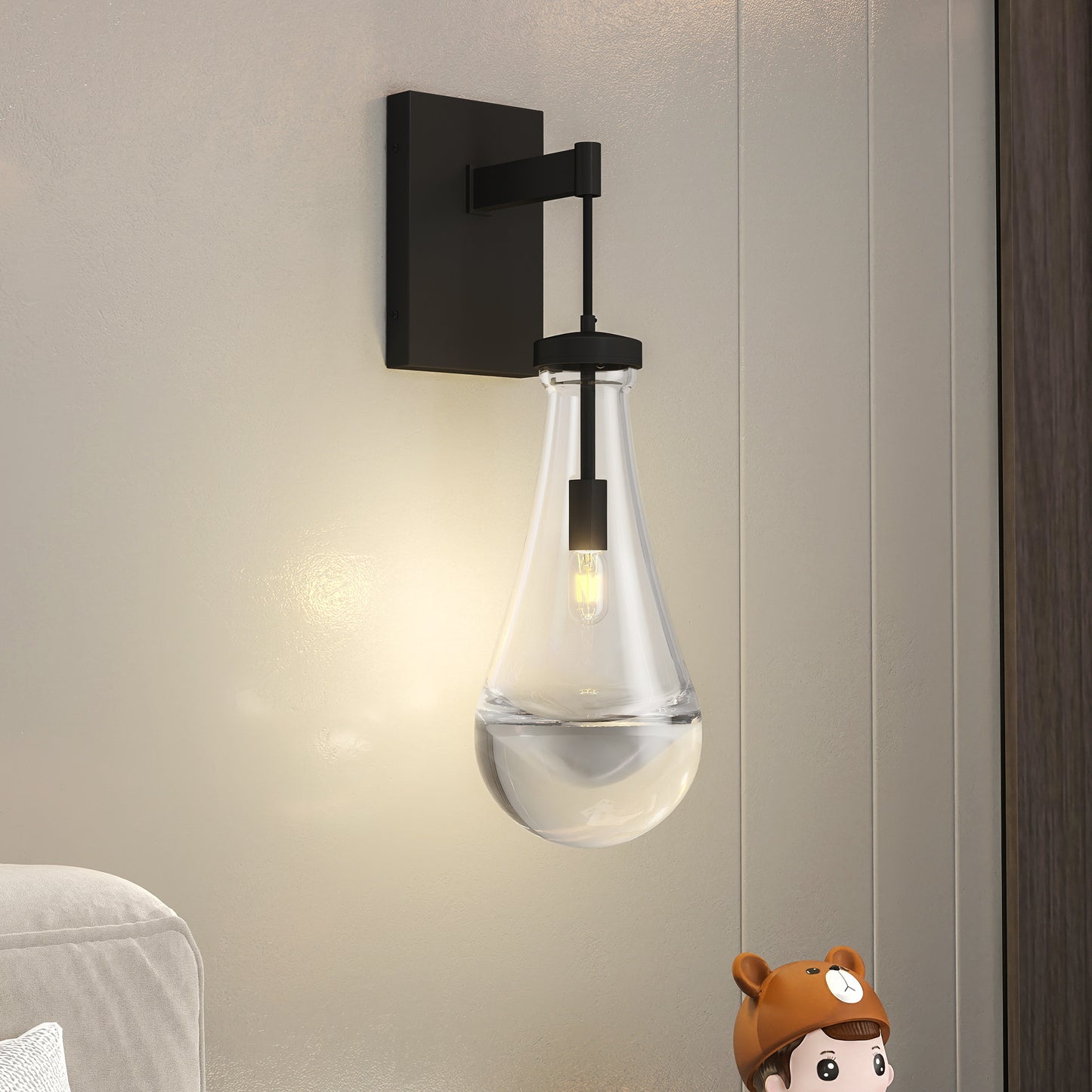 Modern Black Wall Sconce with Clear Glass