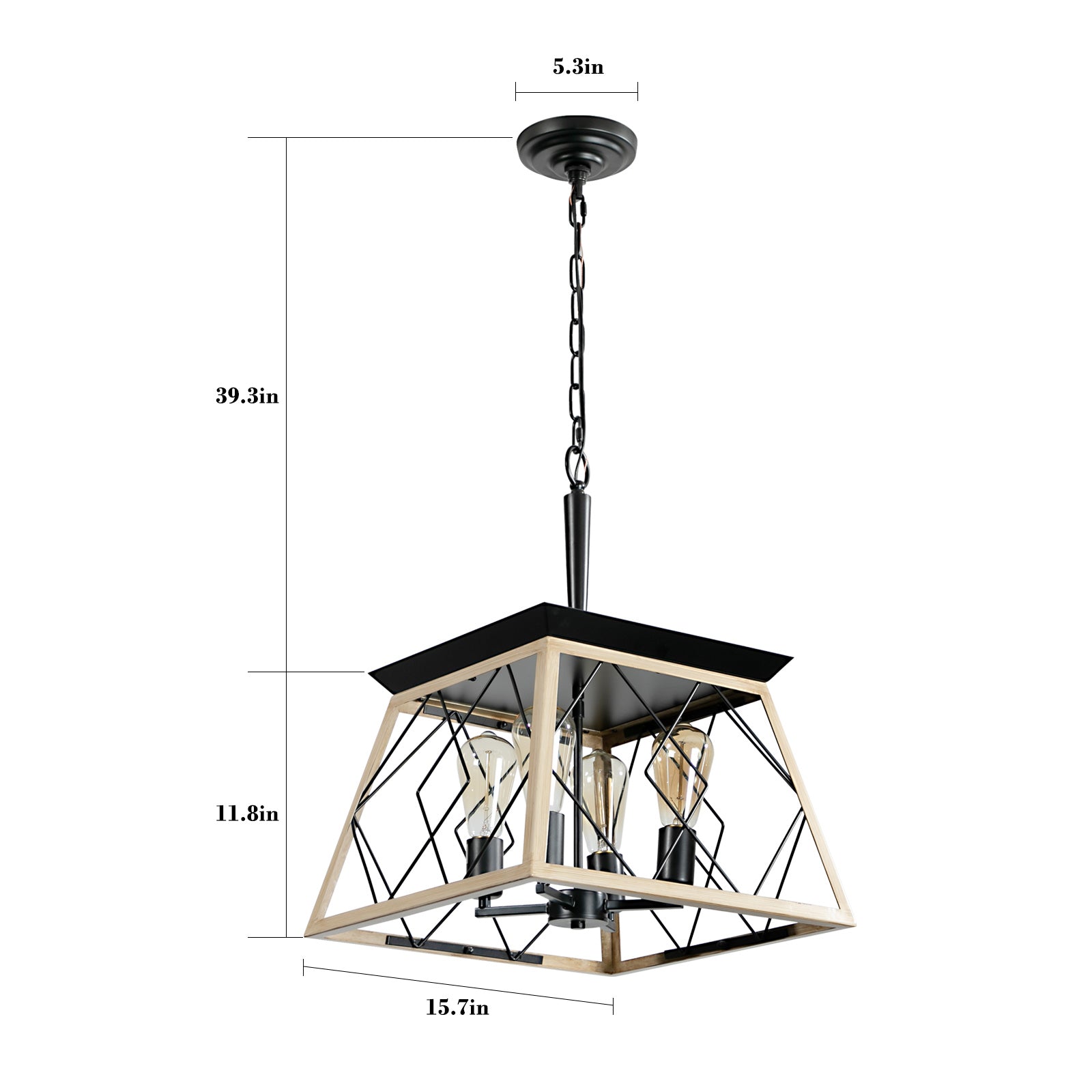 16" 4-Light Oak Industrial Cage Chandelier - view 9