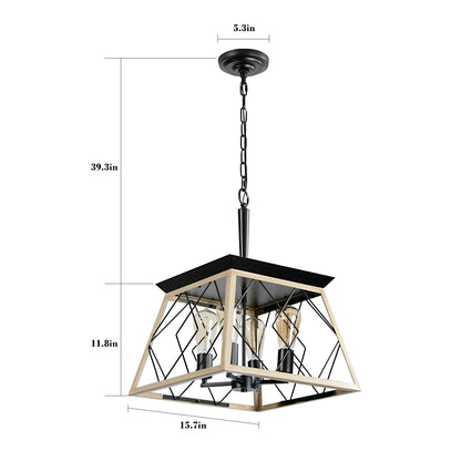 16" 4-Light Oak Industrial Cage Chandelier - view 9