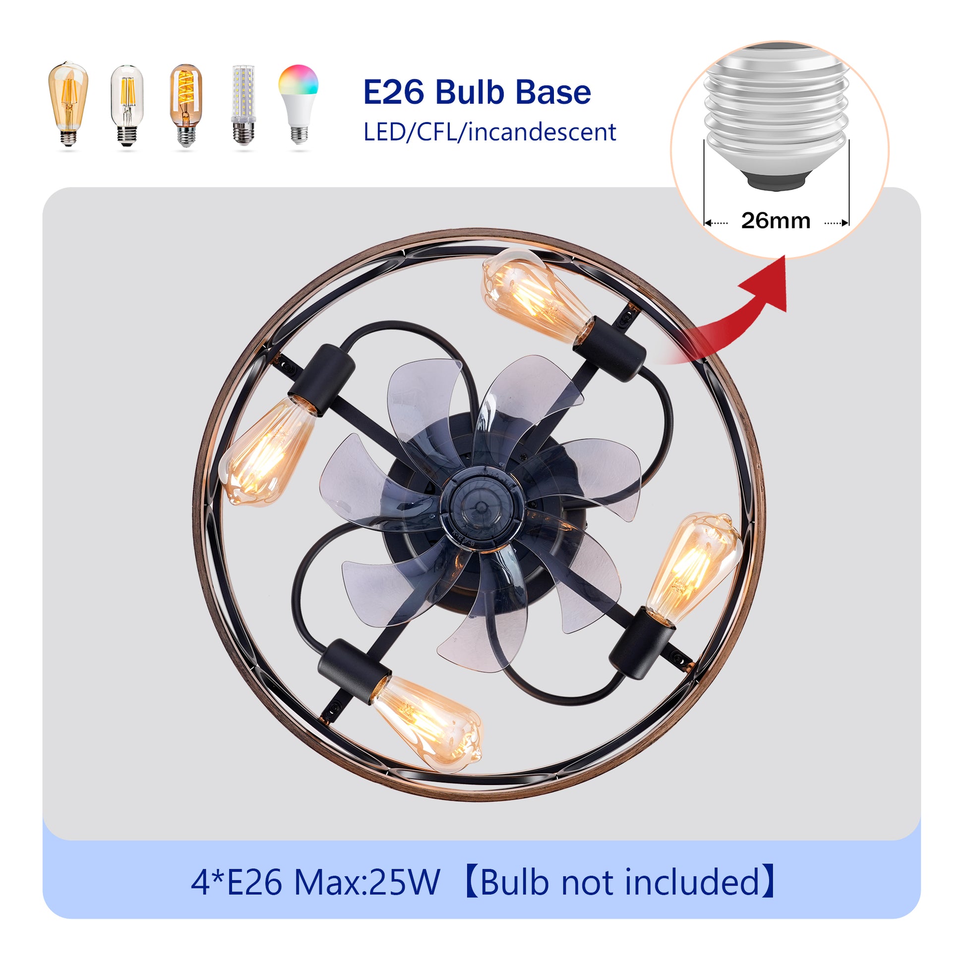 19" Matte Black Caged Ceiling Fan with Remote - view 8