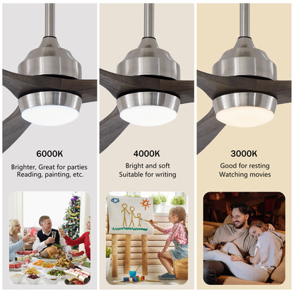 62" Satin Nickel Solid Wood Ceiling Fan with Light & Remote - view 10