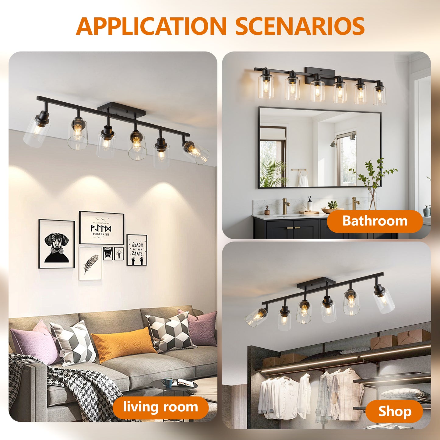6-Light Black Track Lighting Kit with Glass Shades - view 3