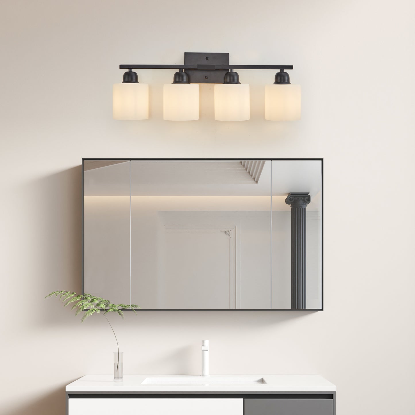 4-Light Black Vanity Wall Light with Frosted Glass