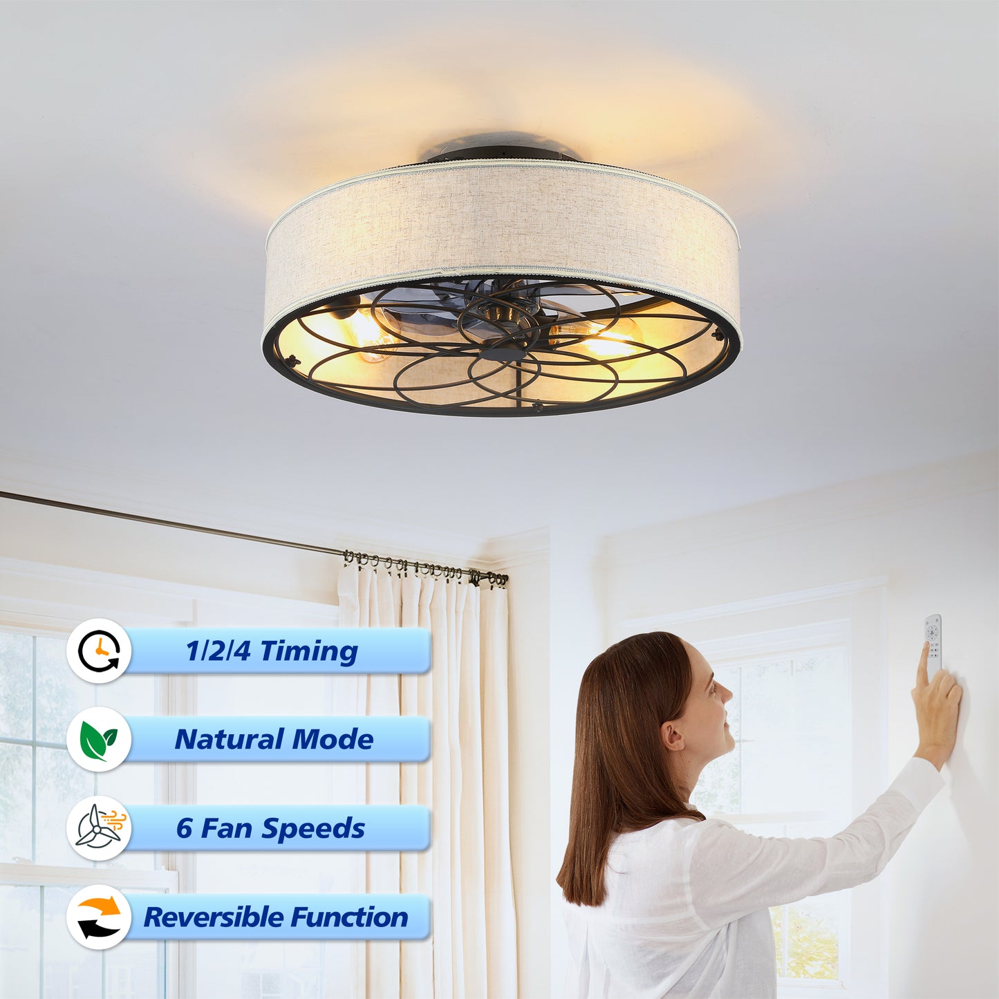 20" Farmhouse Fabric Bladeless Ceiling Fan with Remote - view 15