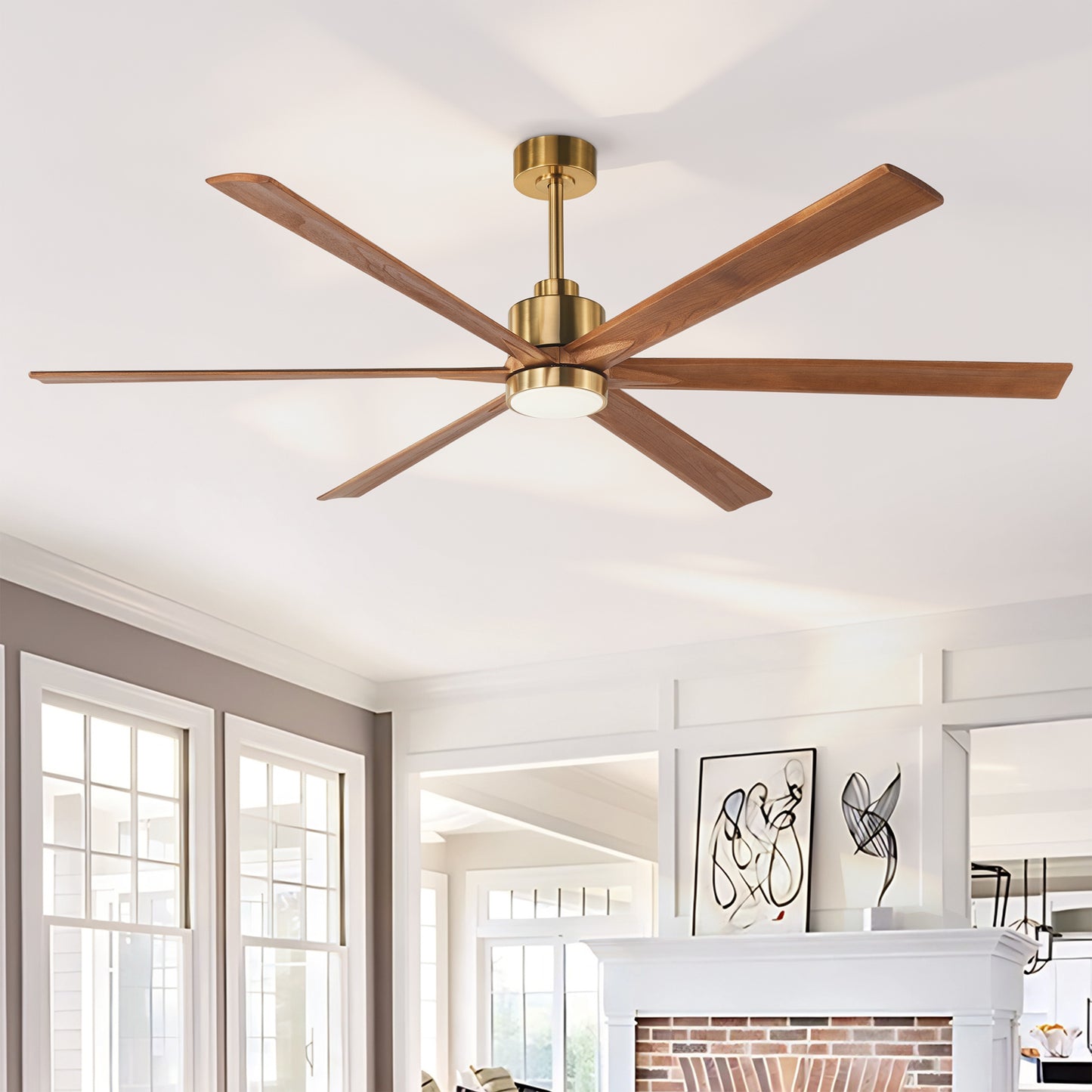 70" Gold & Walnut Solid Wood Ceiling Fan with Light - view 2